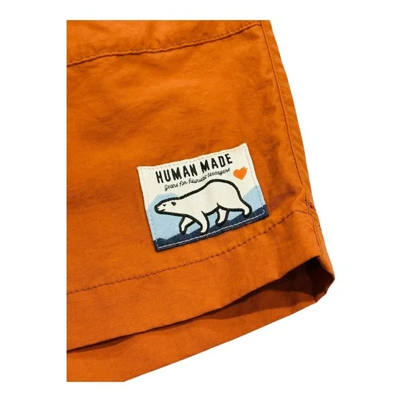 HUMAN MADE Polar Bear Graphic Shorts Orange Drawstring Button Fly Men's L
